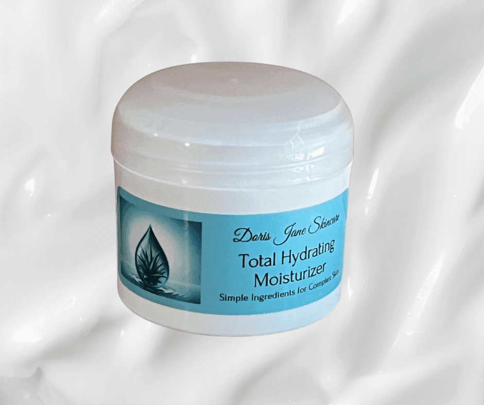 Jar of Total Hydrating Moisturizer with blue label on a white background.